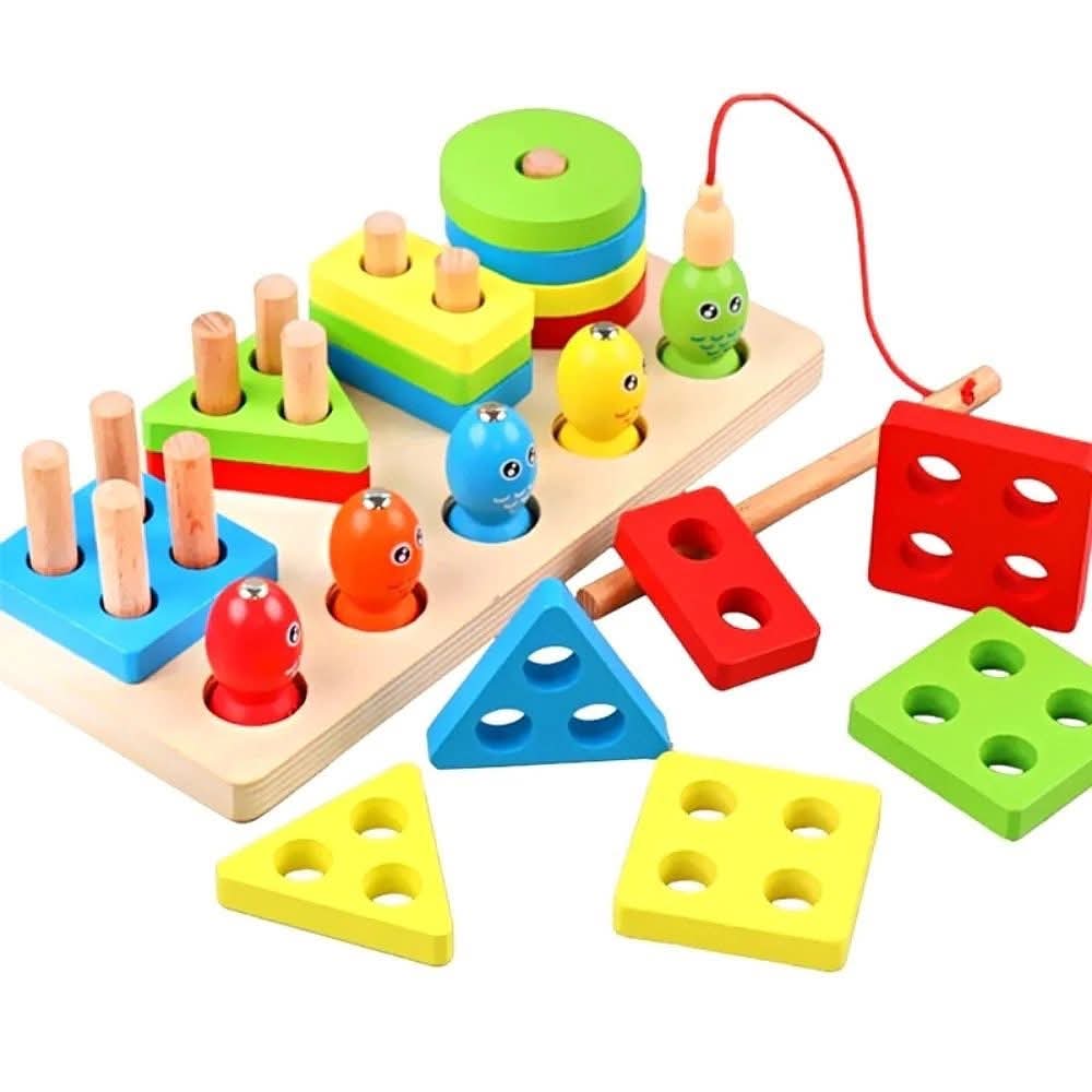 Four Column Geometric Shape Sorter with Magnetic Fishing Game (Damaged Box)