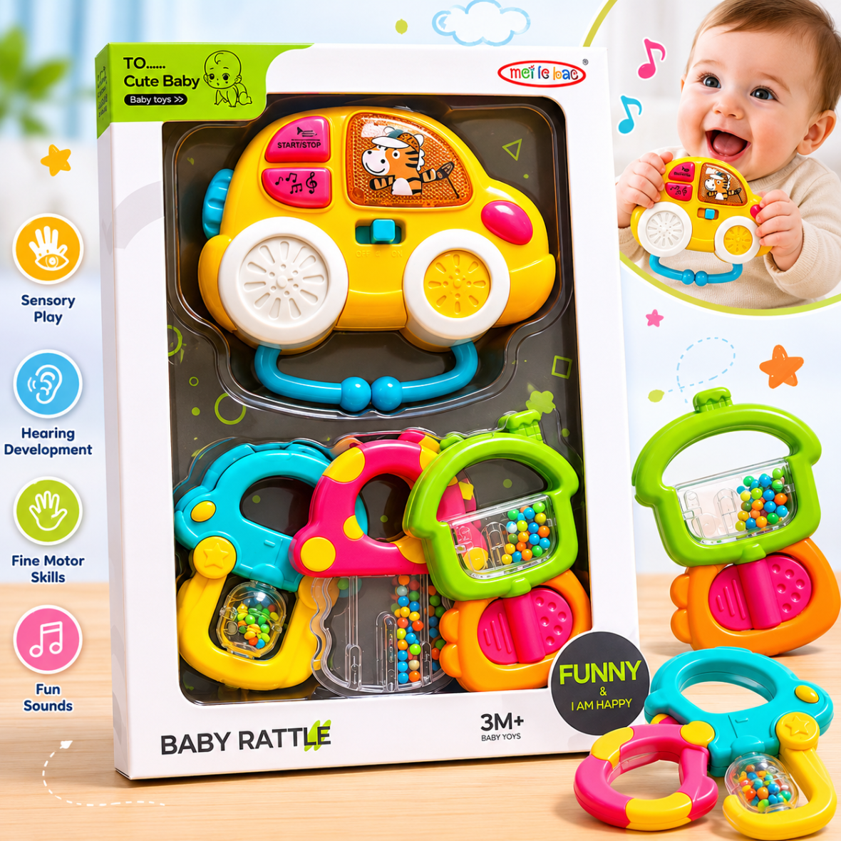 Musical Car with Sensory Rattle Set