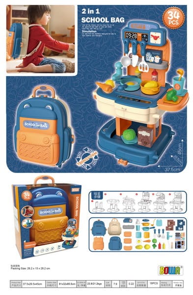 School Bag Kitchen 2 In 1 Playset For Kids