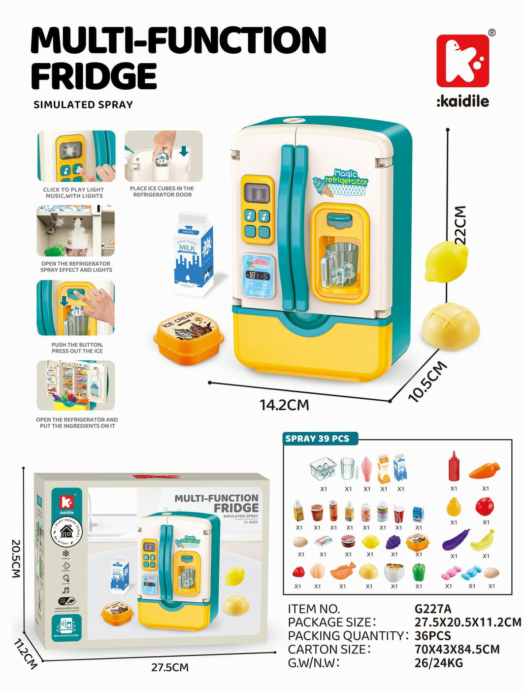 Multi-Function Fridge Toy Set – 39-Piece Interactive Play Kitchen