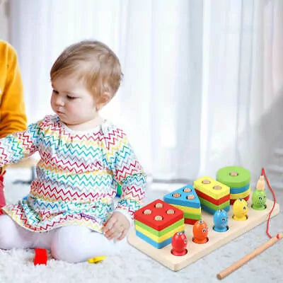 Four Column Geometric Shape Sorter with Magnetic Fishing Game (Damaged Box)