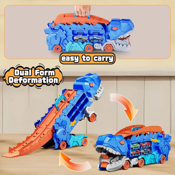 Dinosaur Truck Blue: Sliding Car Launcher & Transport Carrier Toy