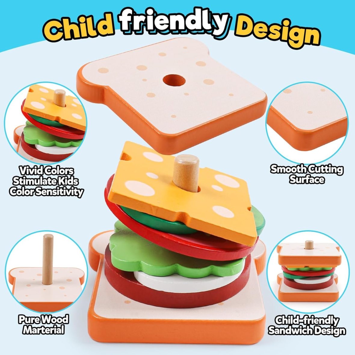 Wooden Sandwich Stacking and Pattern Matching Toy