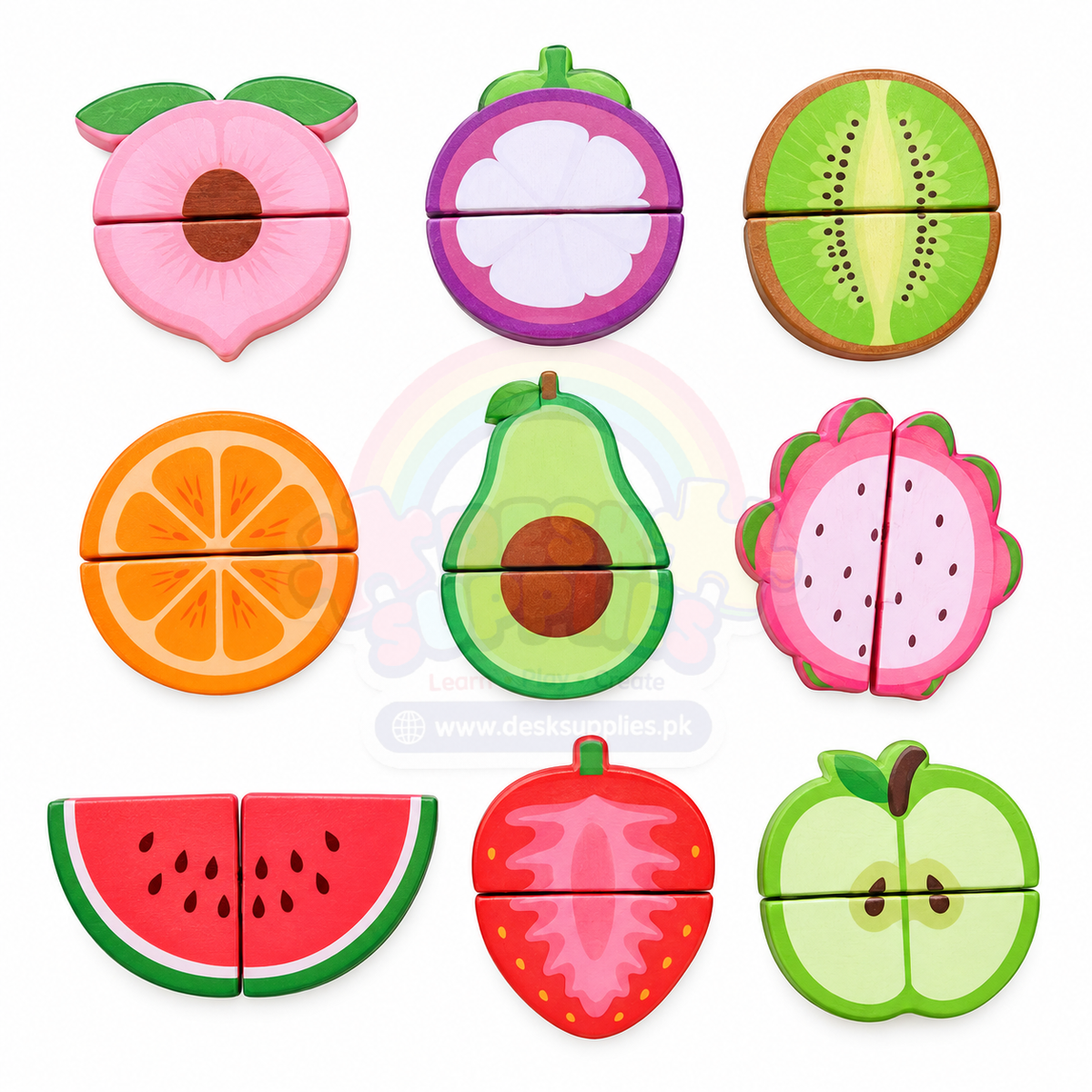 Wooden Fruit Cutting Set – 12 Pieces