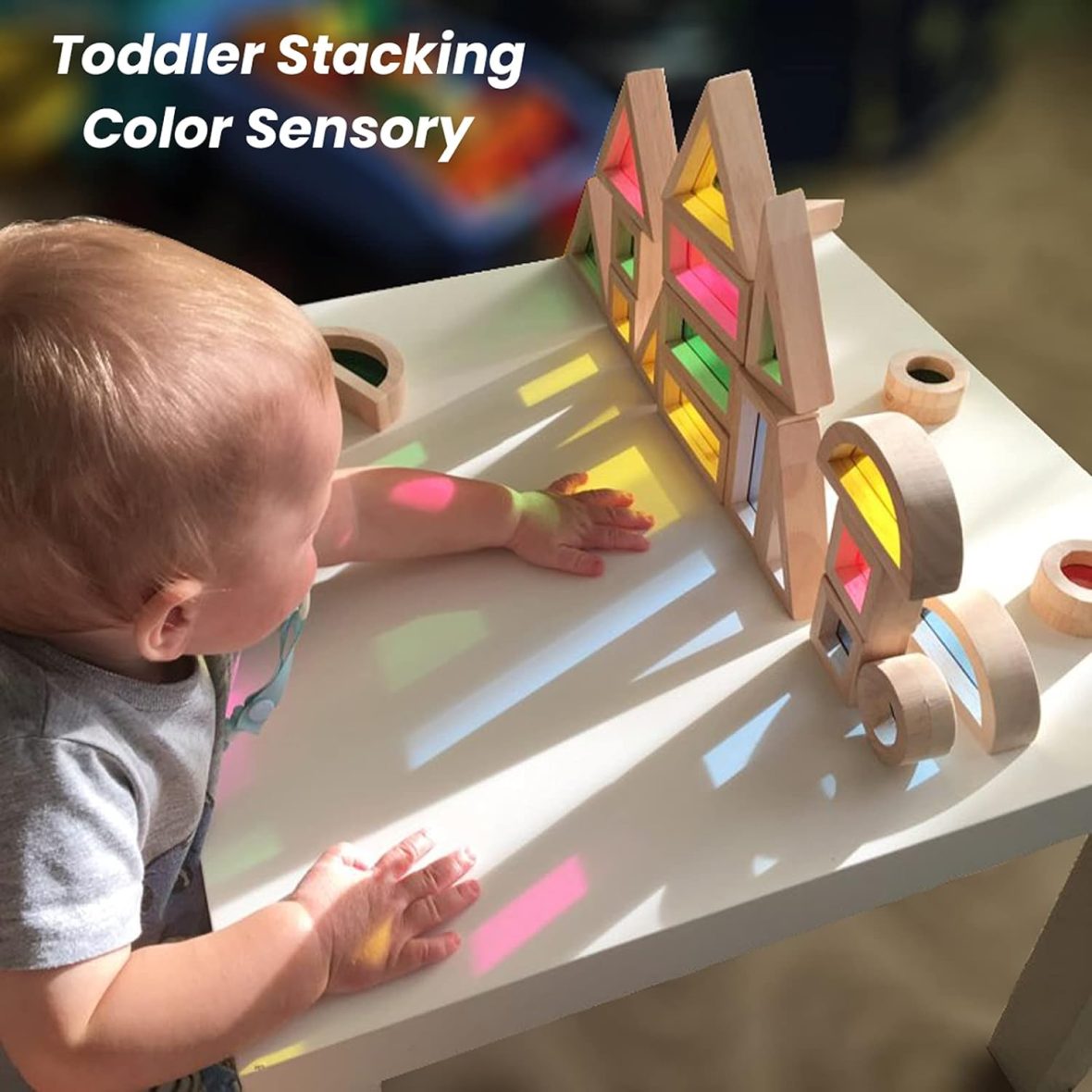 Sensory Light and Colour Wooden Acrylic Rainbow Blocks – 24pc