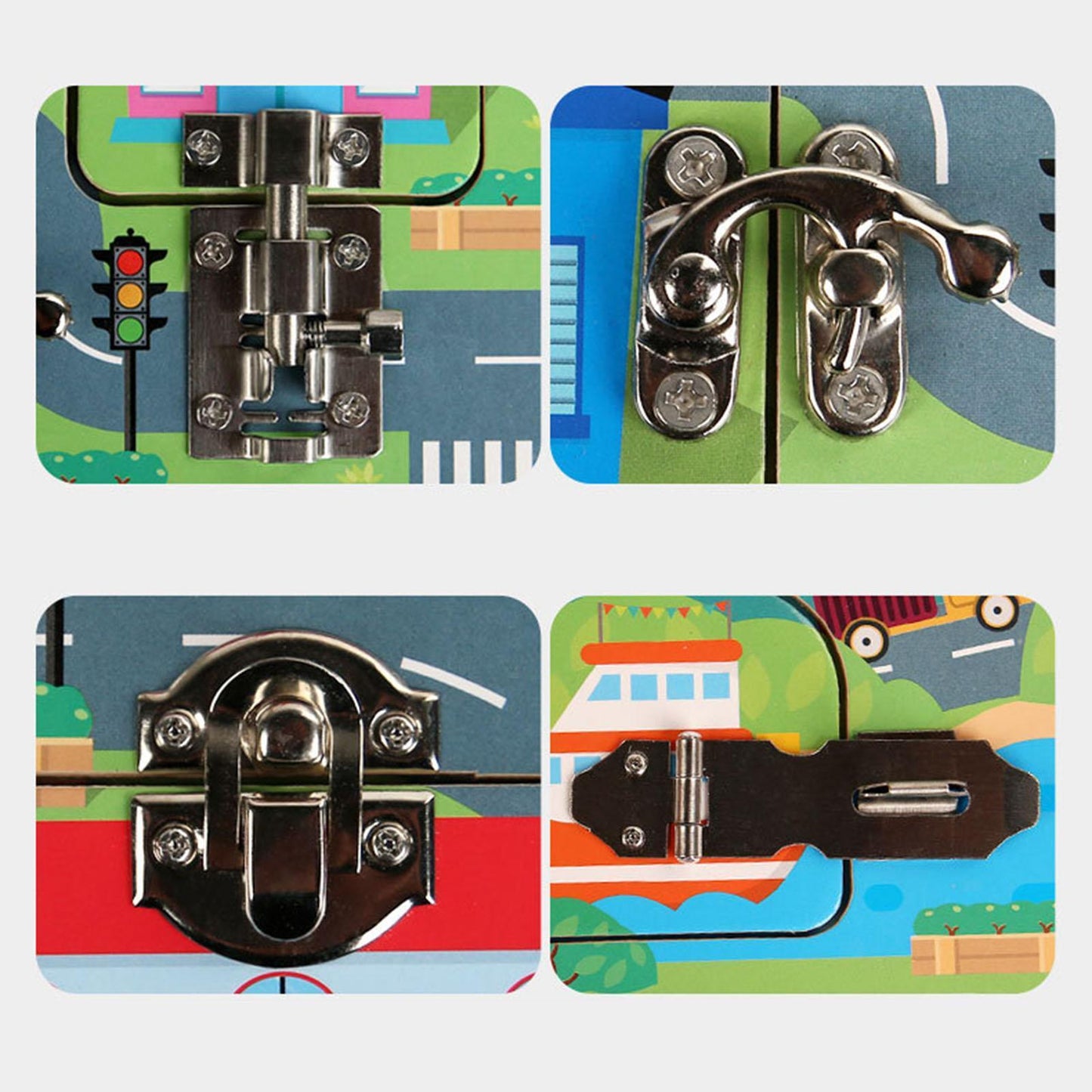 Wooden Transport Themed Busy Board With Shoe Lacing Activity