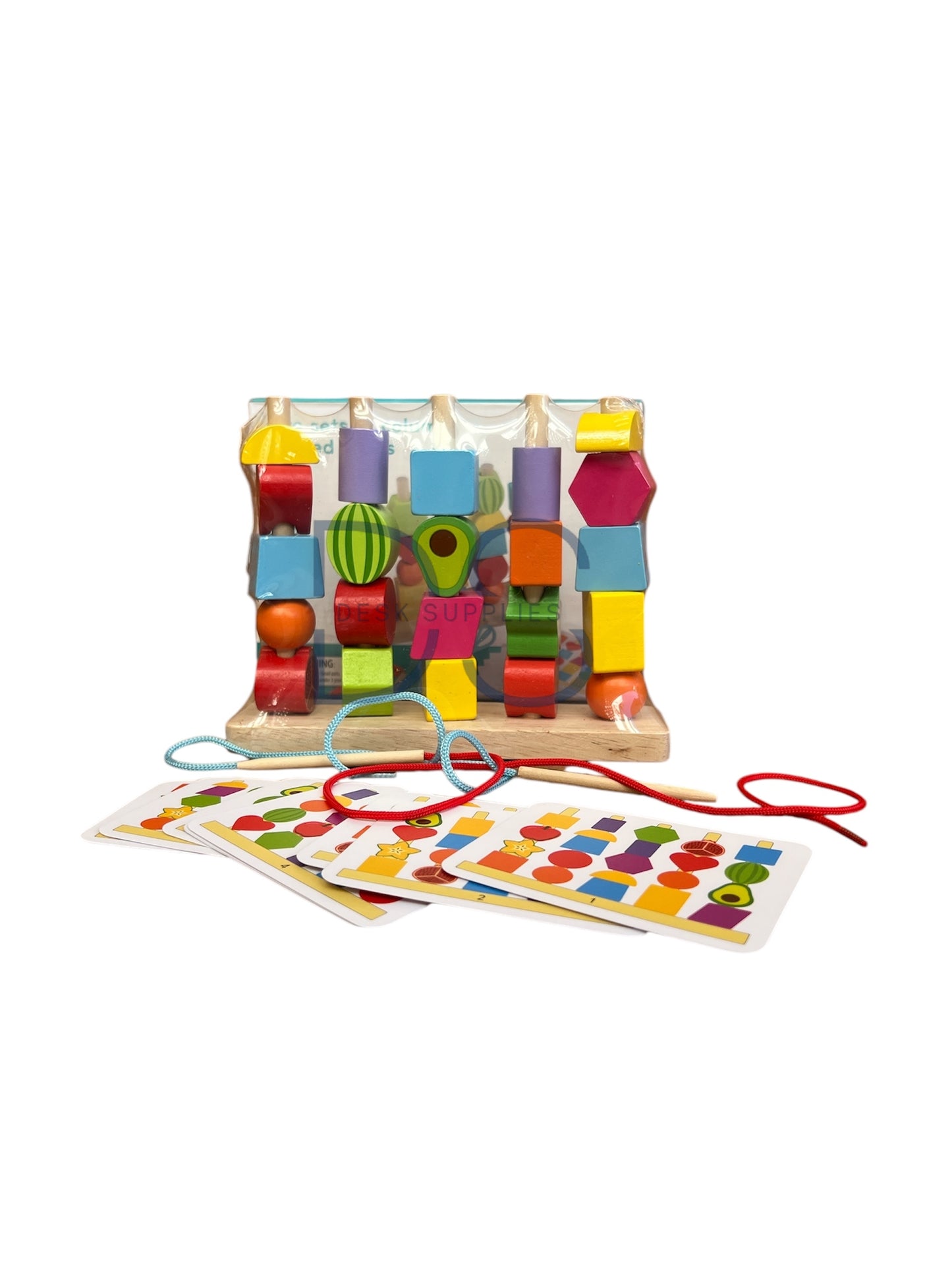 Wooden Montessori Fruits & Shapes Sequence with Lacing Pattern
