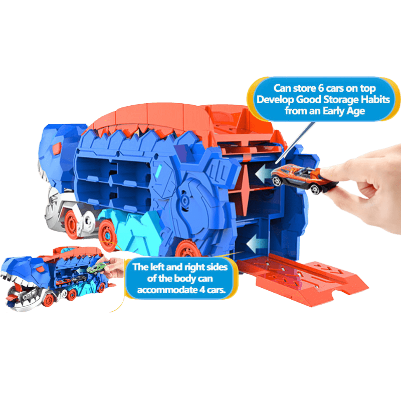 Dinosaur Truck Blue: Sliding Car Launcher & Transport Carrier Toy