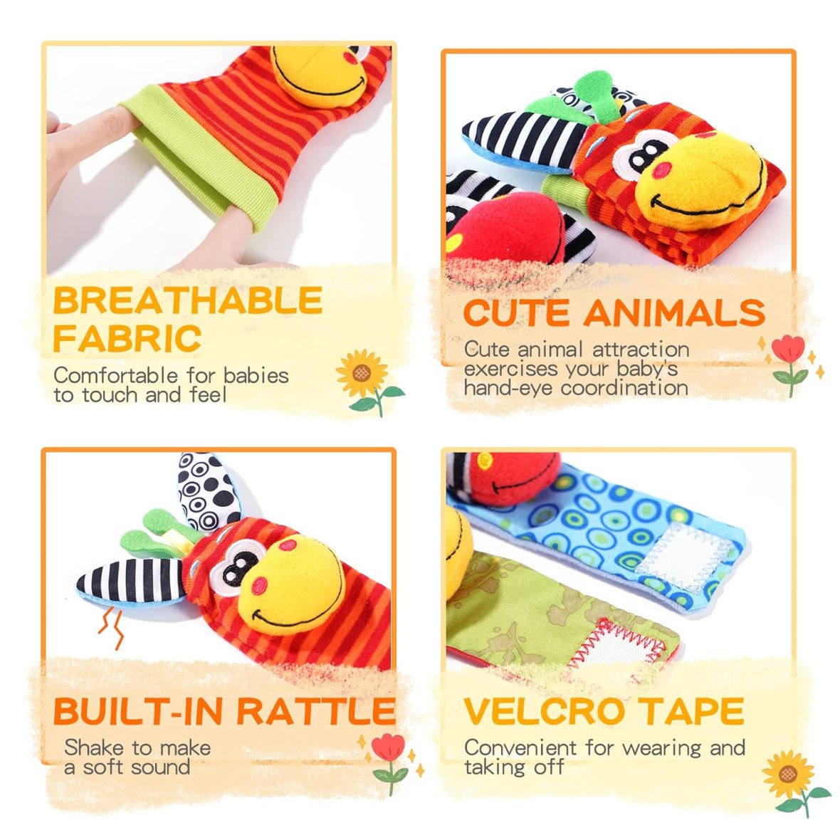 Baby Wrist & Feet Rattle Set (4pcs)
