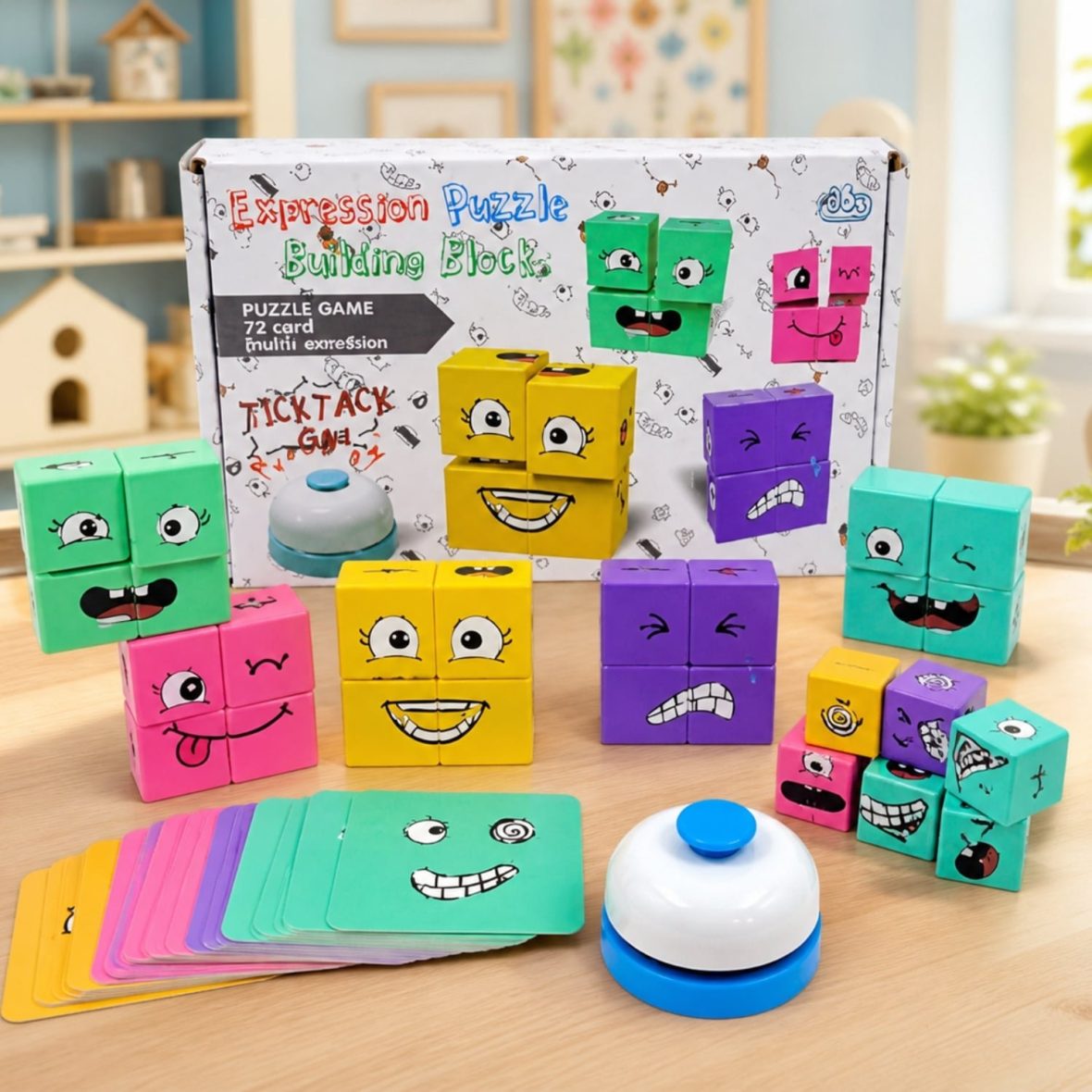 Wooden Face Changing Magic Cube Puzzle With Buzzer - 2 To 4 Players