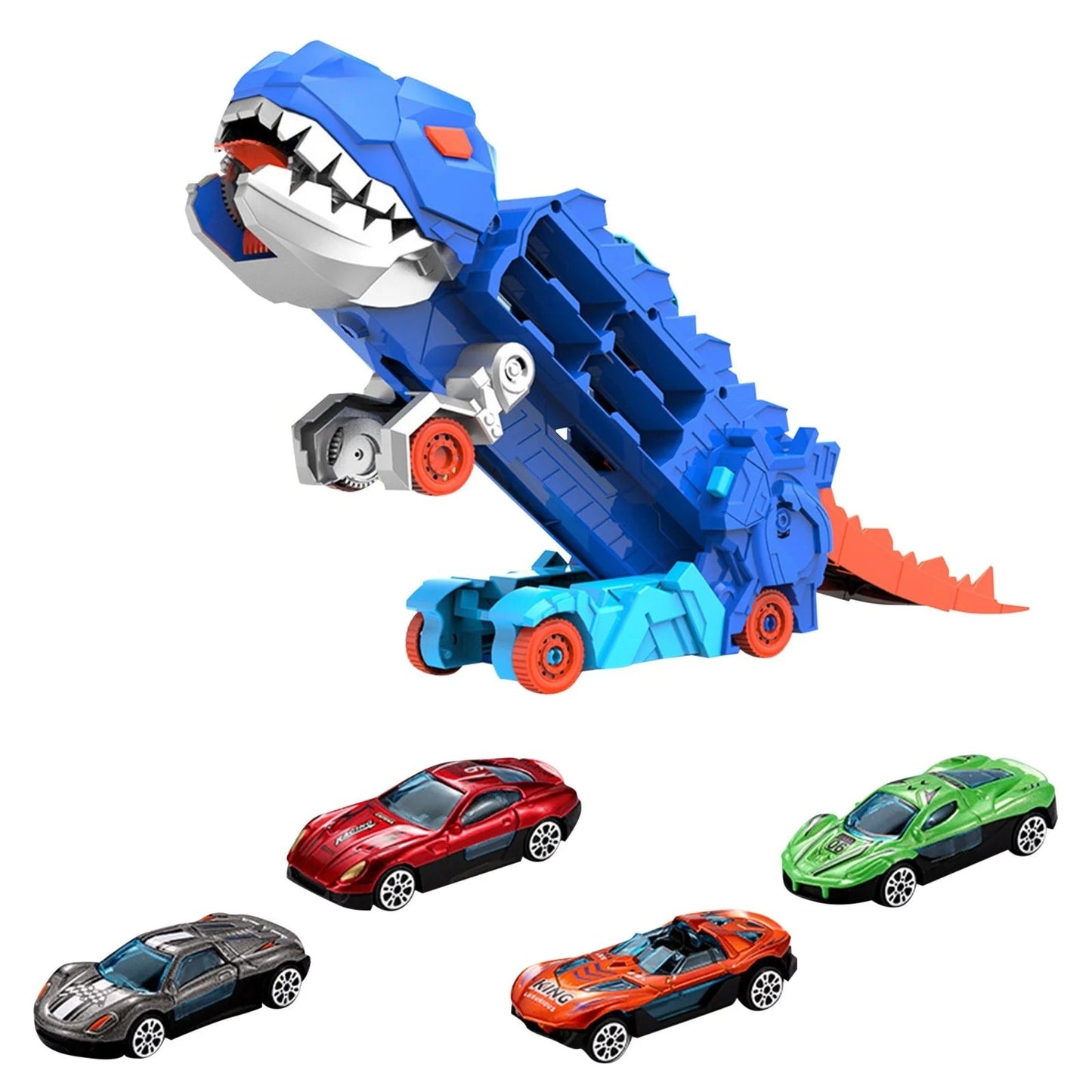 Dinosaur Truck Blue: Sliding Car Launcher & Transport Carrier Toy