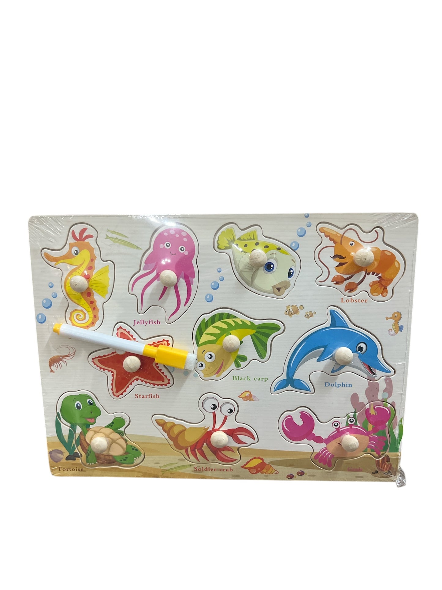 Wooden Knob Puzzle with White Board