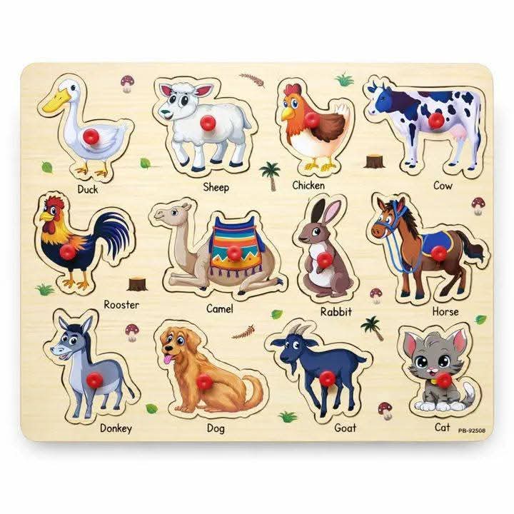 Farm Animals Wooden Peg Puzzle