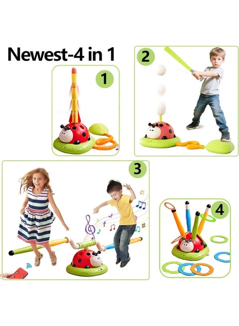 4-in-1 Musical Jump, Target Toss, Launcher & Baseball Set with Remote Control for Kids