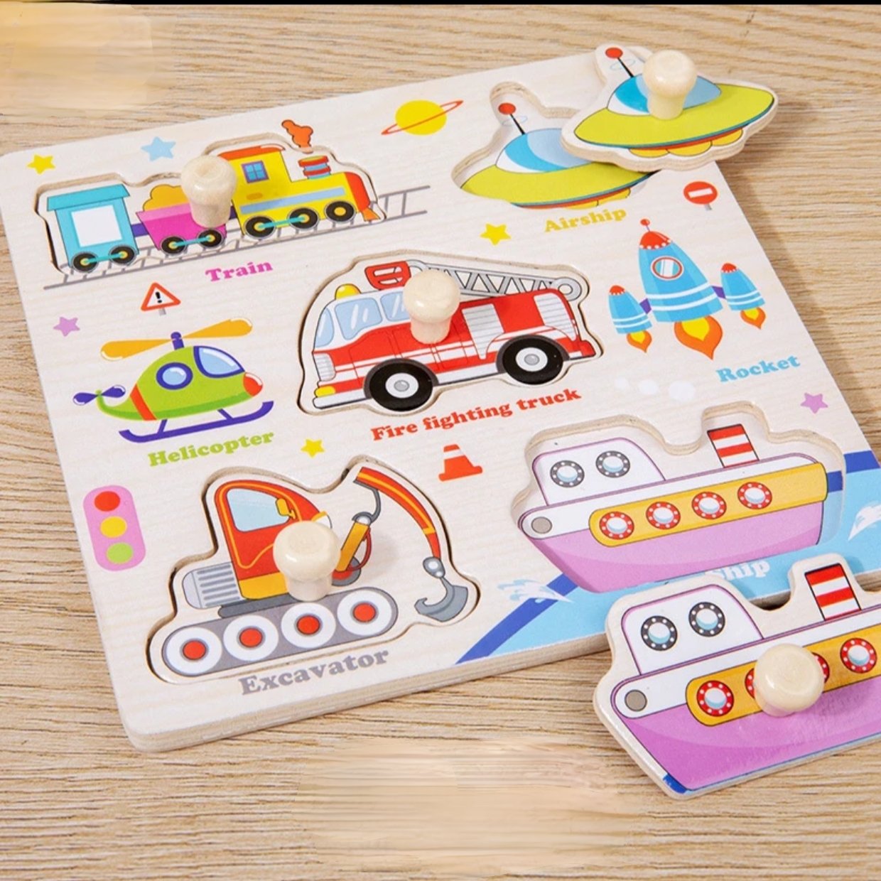 Wooden Transportation Puzzle with Knobs