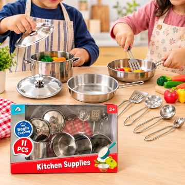 Stainless Steel Kitchen Set For Kids – 11 Pieces
