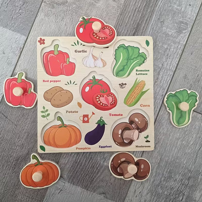 Wooden Vegetables Puzzle with Knobs