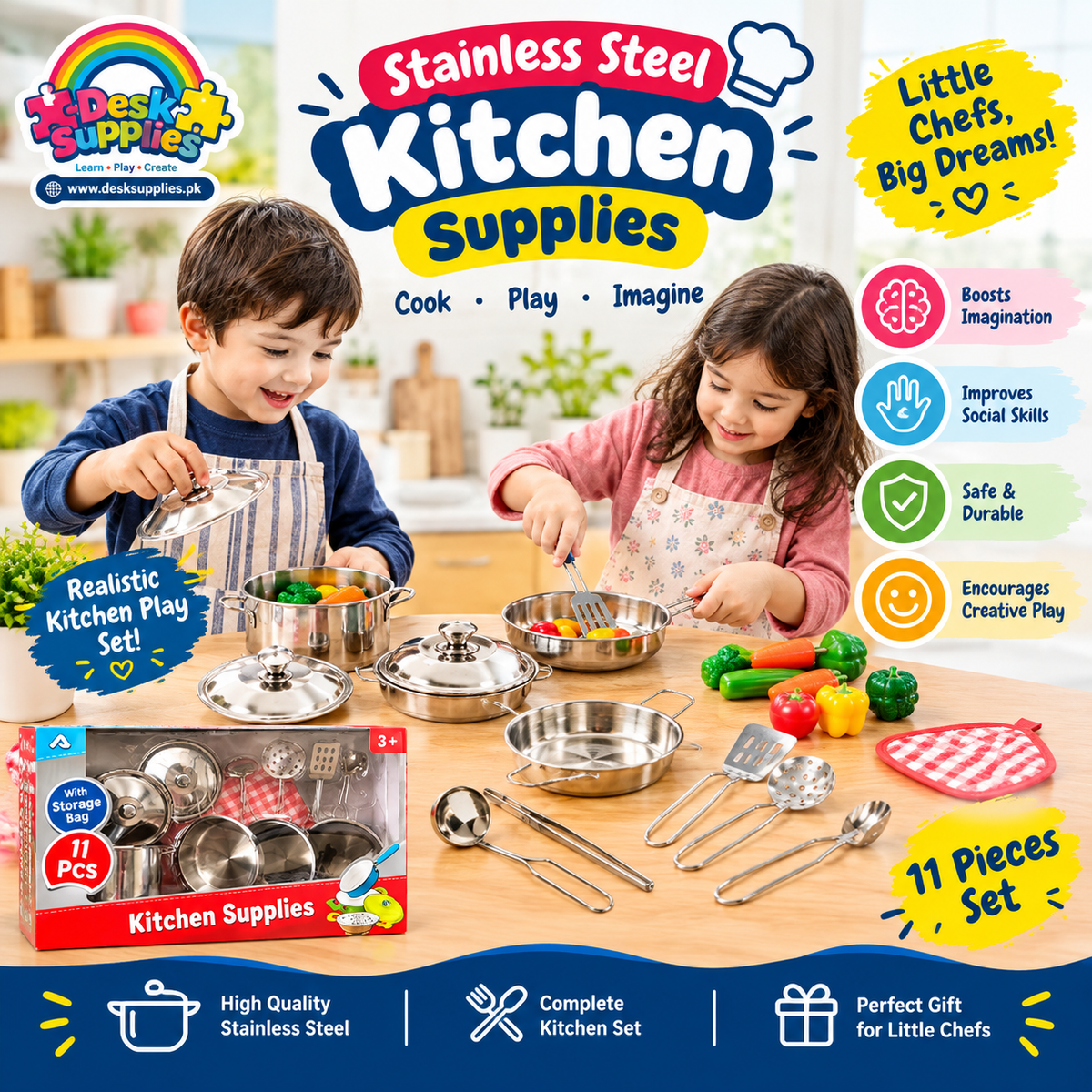 Stainless Steel Kitchen Set For Kids – 11 Pieces
