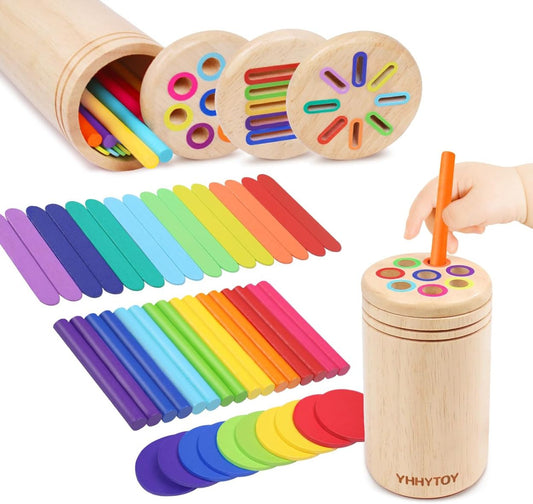 3 in 1 Wooden Montessori Color Sorting Activity Bucket
