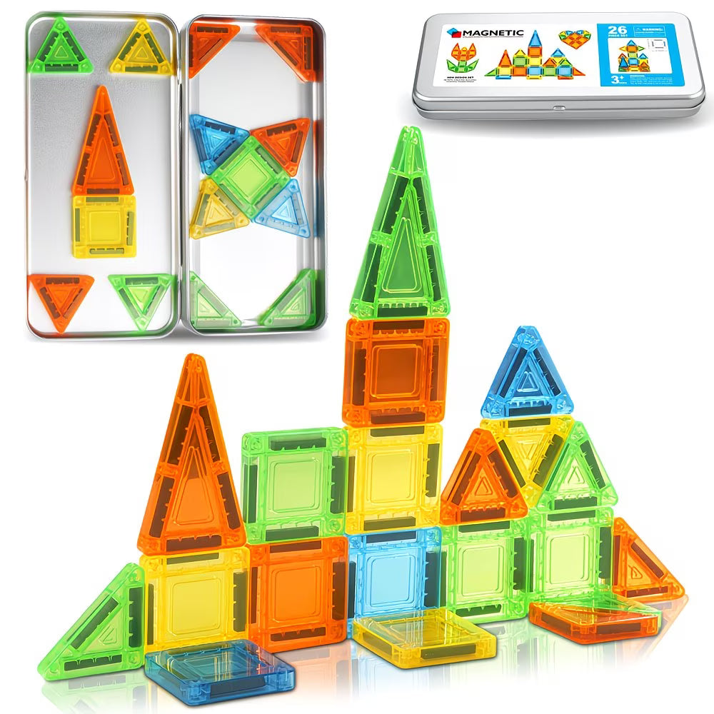 Mini Magnetic Tiles Travel Set – 26 pieces (Tin Box)