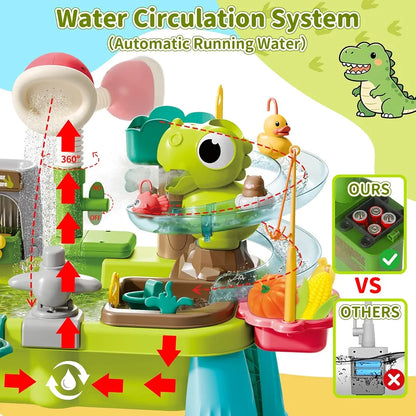 45pcs B/O Running Water Sink Dinosaur Fishing Water Park Table Games for Kids Toys