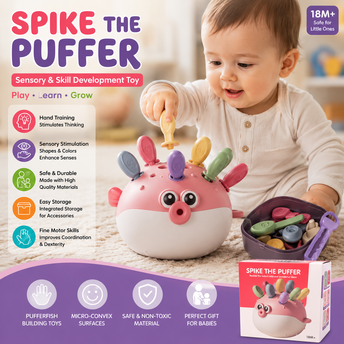Educational Spike Puffer Sorting and Sensory Learning Toy