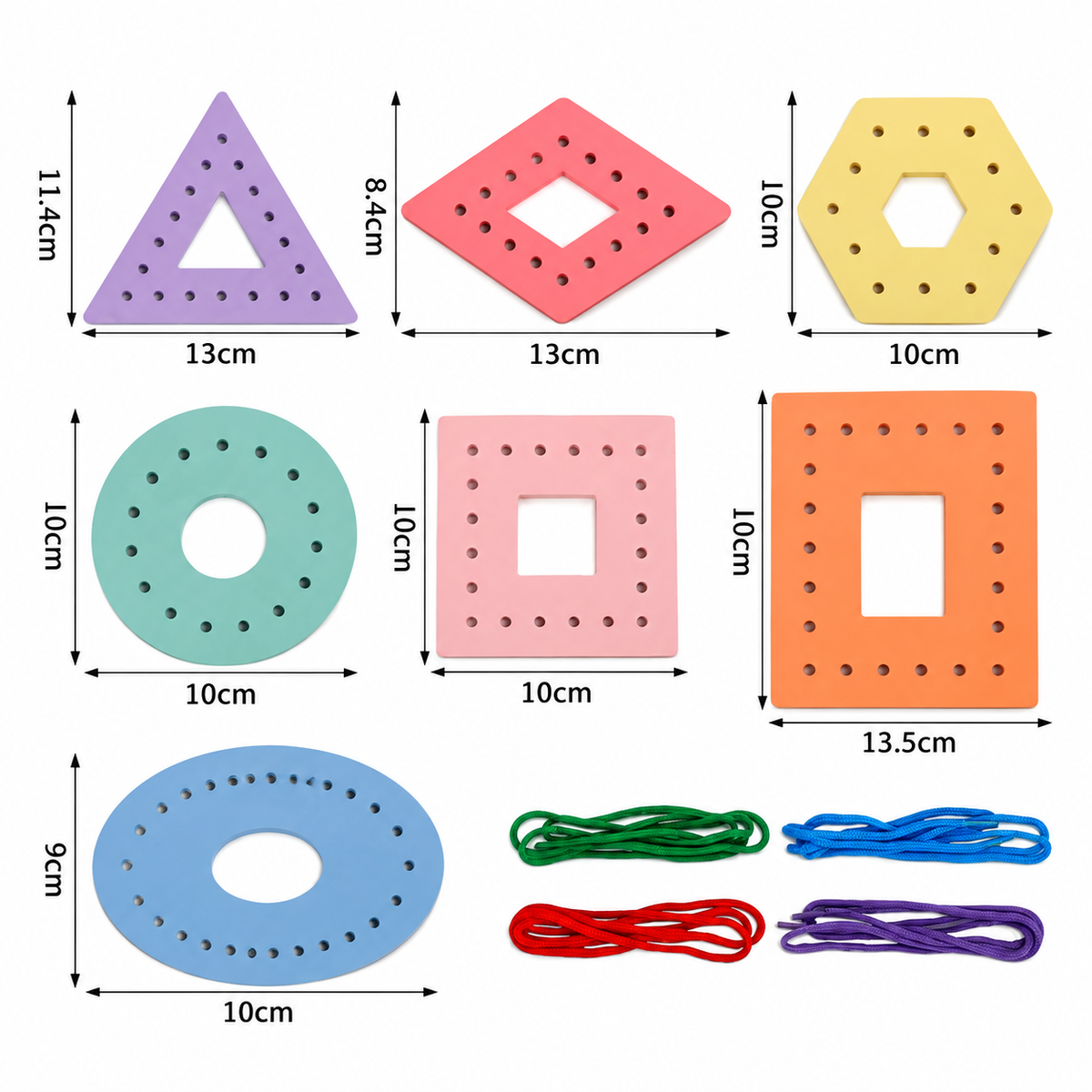 Wooden Multicolor Geometric Shapes Threading Activity Set