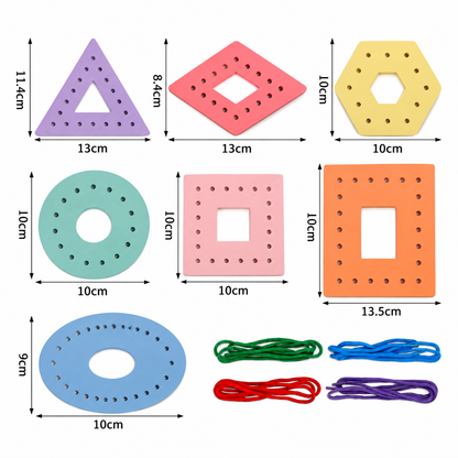 Wooden Multicolor Geometric Shapes Threading Activity Set