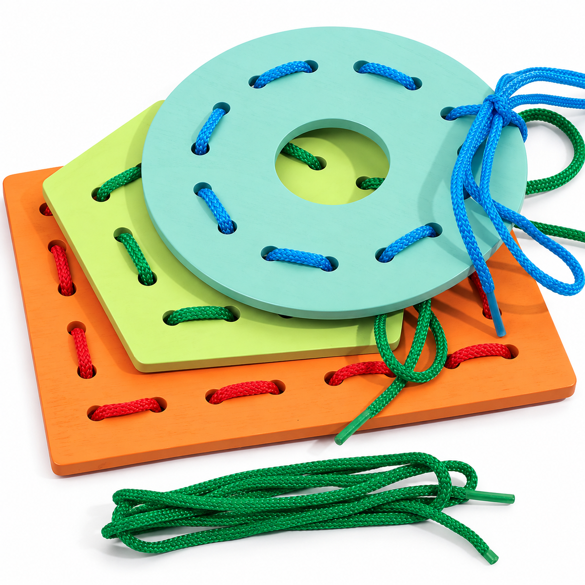 Wooden Multicolor Geometric Shapes Threading Activity Set