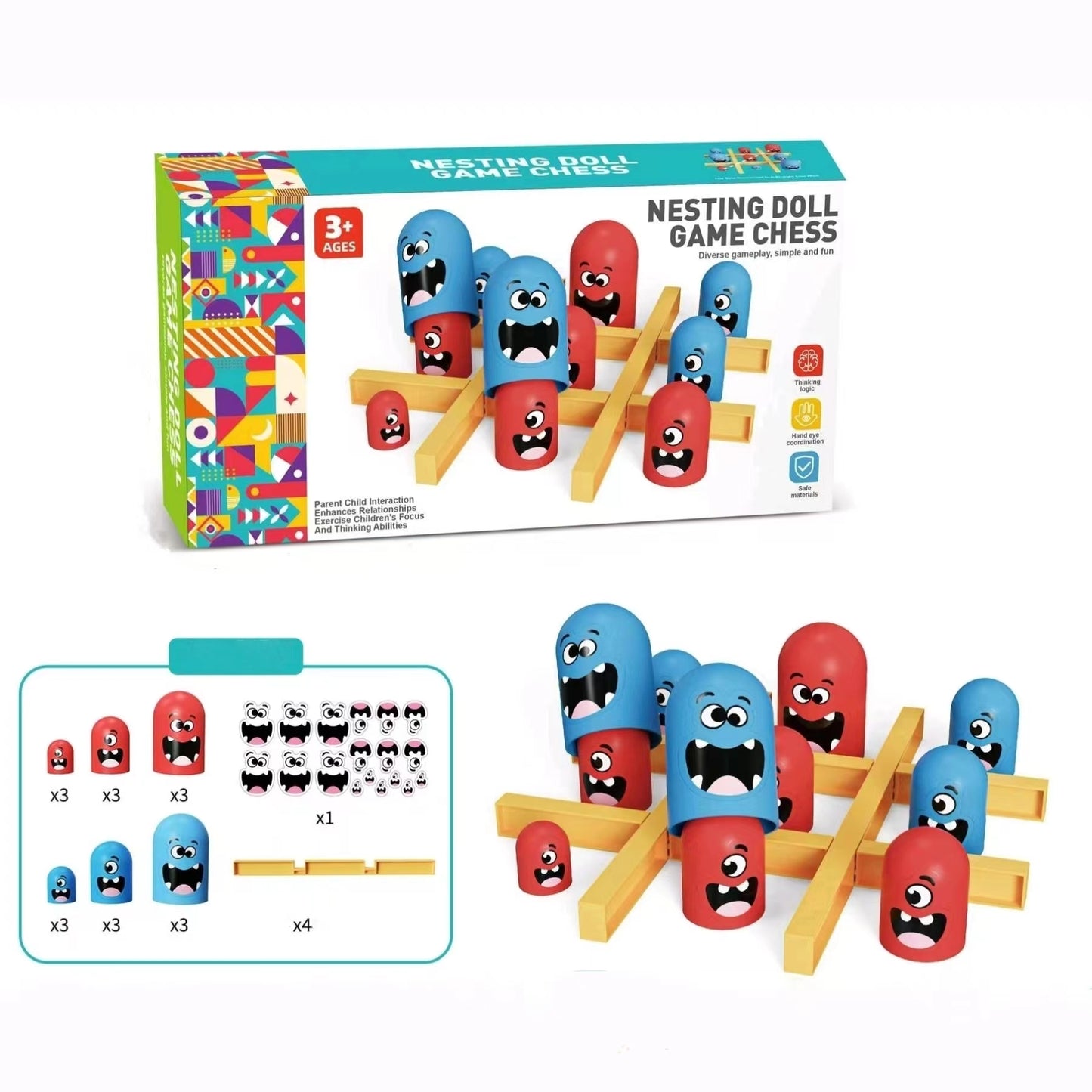 Nesting Doll Game Chess Family Tic Tac Toe Battle Fun Game