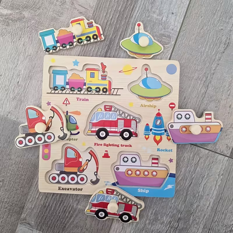 Wooden Transportation Puzzle with Knobs