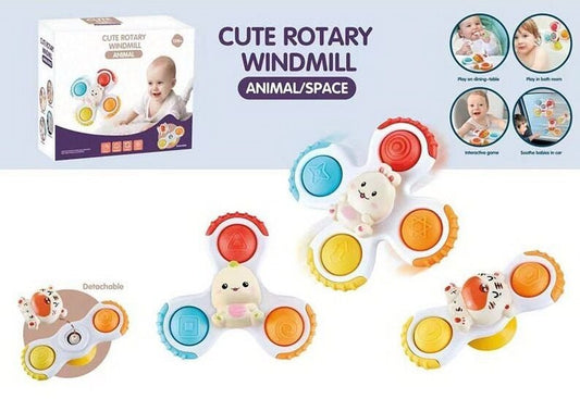 Cute Animal Rotary Windmill Rotating Suction Rattle Spinner Set