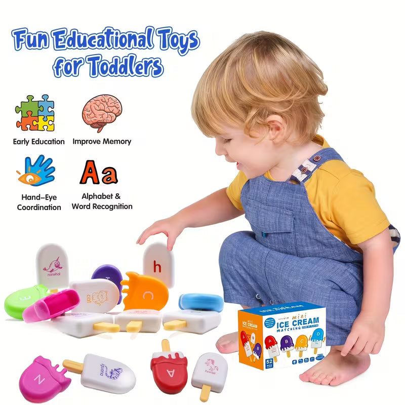 Mini Ice Cream Letter Matching and Color Sorting Toy (52 pieces)