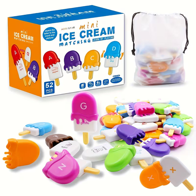 Mini Ice Cream Letter Matching and Color Sorting Toy (52 pieces)