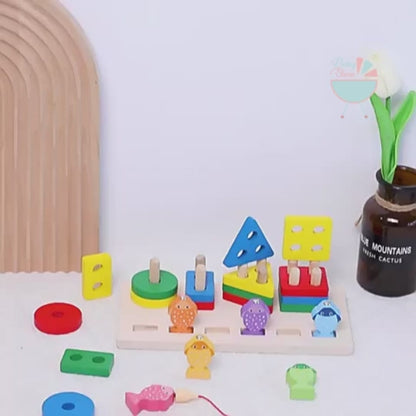 Four Column Geometric Shape Sorter with Magnetic Fishing Game