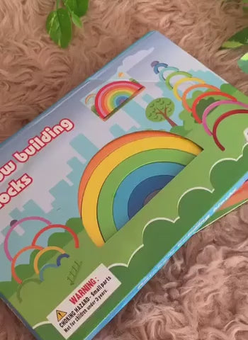 Wooden Rainbow Building Blocks with Board