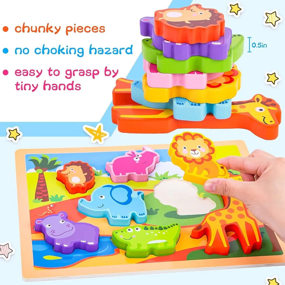Wild Animals Chunky Wooden Puzzle Board