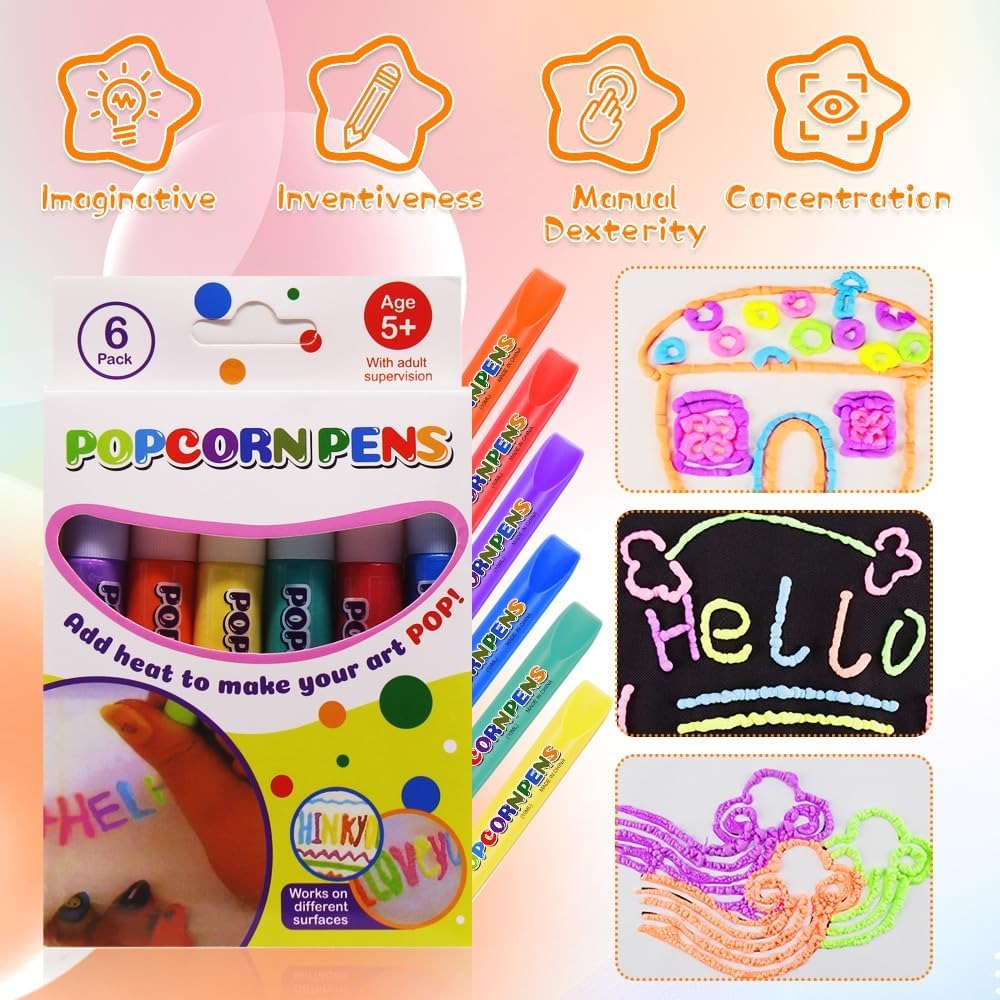DIY 3D Art Bubble Popcorn Drawing Pens - 6 pieces