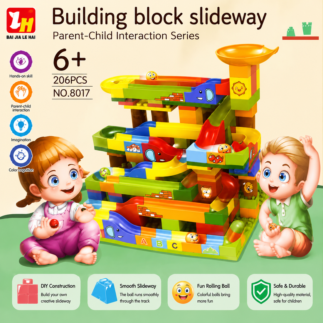 Building Blocks Slideway Track Maze: 206 pcs