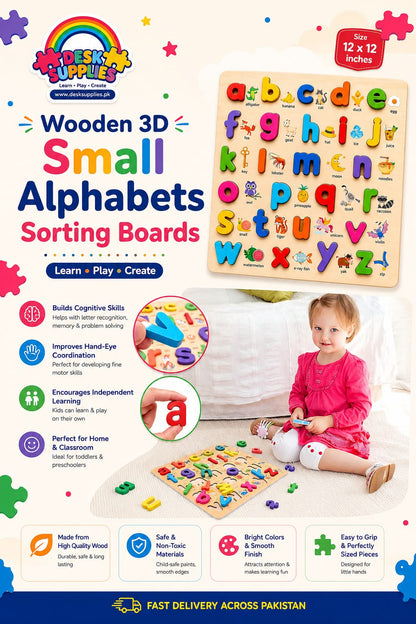 Wooden 3D Small Alphabets Sorting Boards