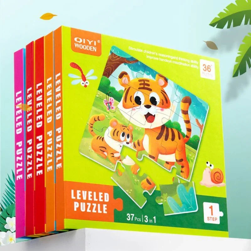 3 in 1 QIYI Wooden Level Magnetic Jigsaw Puzzle Book For Kids