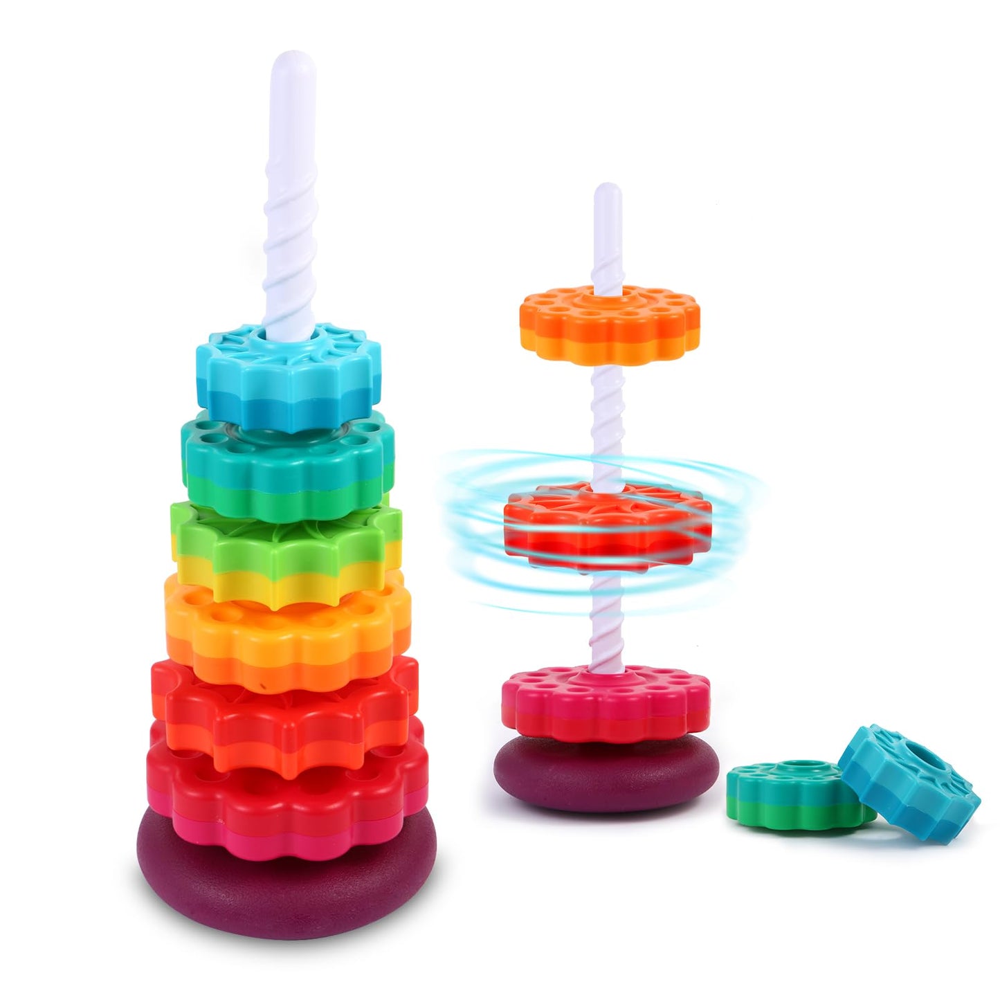 Rainbow Stacking Spinning Tower: 6 pcs