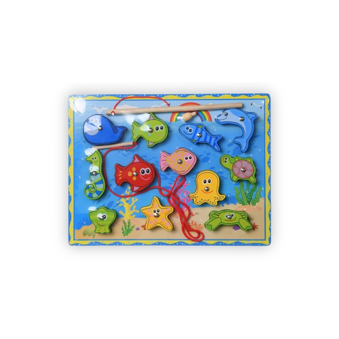 Wooden 3D Magnetic Fishing Puzzle with White Board