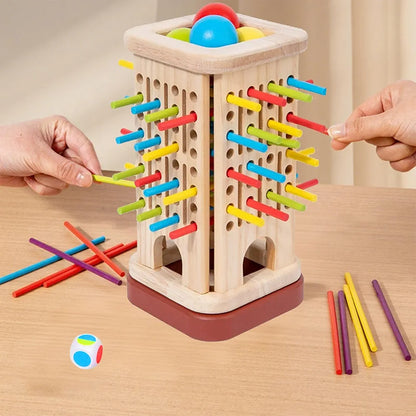 Wooden 3 in 1 Multi-Functional Stick Pulling Ball Drop Tower Balance Activity Toy