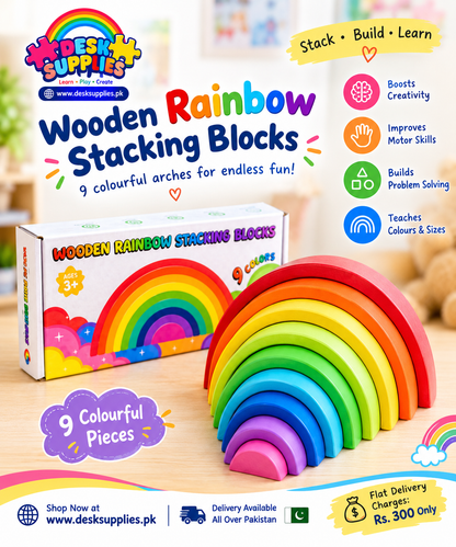 Wooden Rainbow Stacking Blocks – 9 pieces