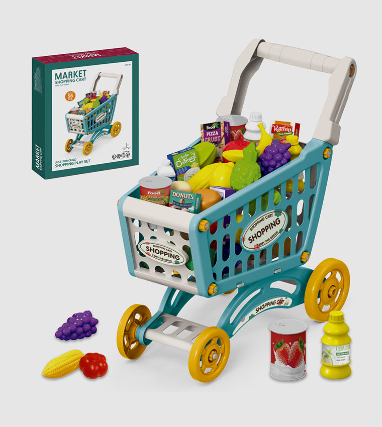 Shopping Trolley Cart Toy Pretend Play Food Accessories Grocery Cart for Kids