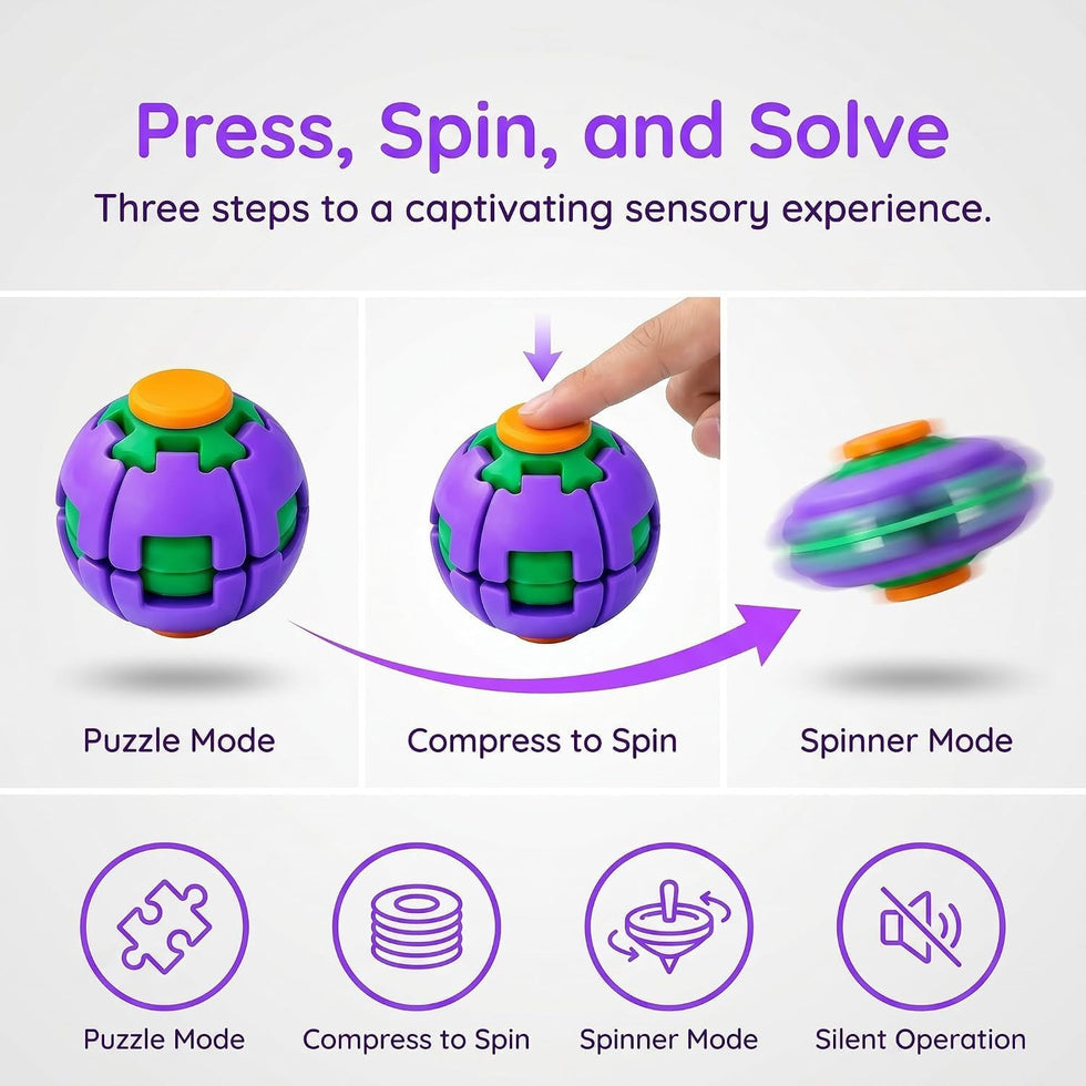 Stress Relief Ball Press-to-Spin Fidget - Assorted Colors