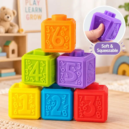 Soft Multicolor Rubber Stacking Interactive Blocks
