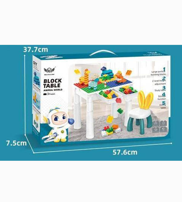 Kids Building Blocks Table with Chair & Learning Station (102 Pcs)