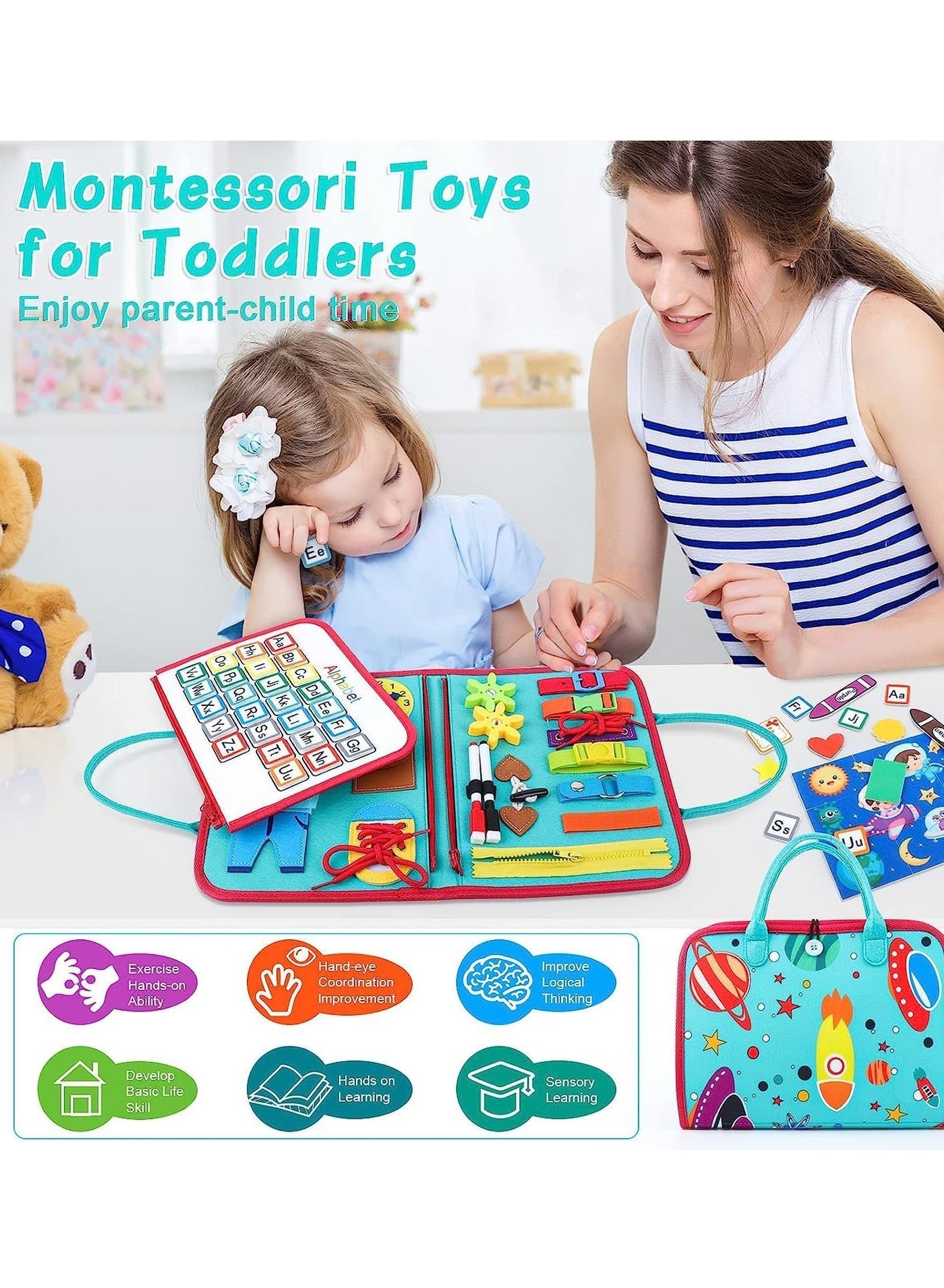 Montessori Travel Friendly Felt Motor Skills and Sensory Book